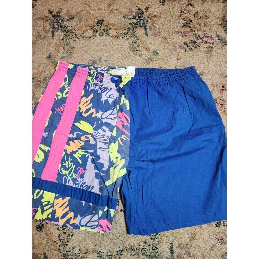 Vintage 90's Weekends Beachwear Swim Trunks Pocket Blue Abstract Neon Men’s L